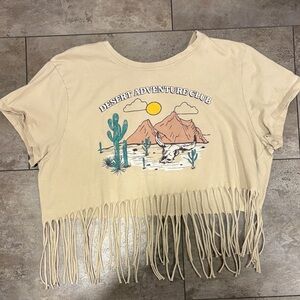 T.J.Maxx Beige Desert Adventure Club Fringe Crop Top